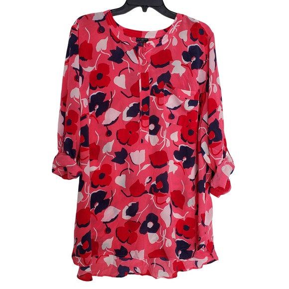 Talbots Tops - Talbots Colorful Washable Silk Floral Print Tunic Top Blouse 2X Pink Red Navy